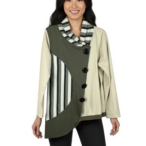 Leopards & Roses Striped Cotton Asymmetrical One Button Closure Cardigan Small